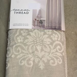 Common Thread shower curtain Farmhouse Texture 100%cotton Medallion Border NWT